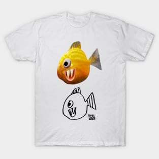 Ferocious Fanged Goldfish / Black Outline T-Shirt